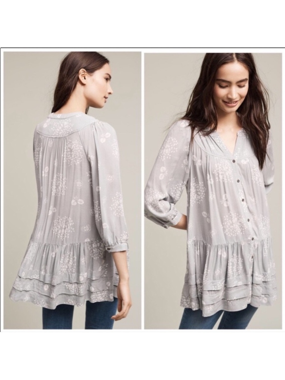 Anthropologie Holding Horses floral button front tunic